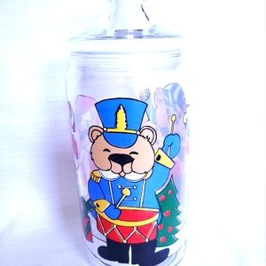VTG 10" Glass Candy Jar With sealed Top Big Bears Colorful Christmas Snacks